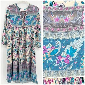 R. Vivimos Womens Resortwear Festival Boho Peacock‎ Floral Maxi Dress Size S